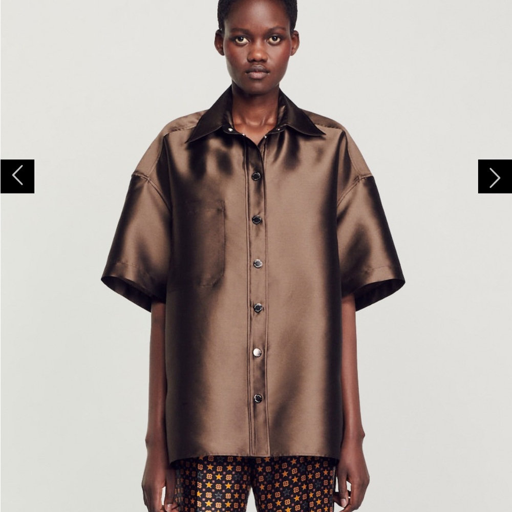 Sandro Oversize Satin Shirt - Brown (M)